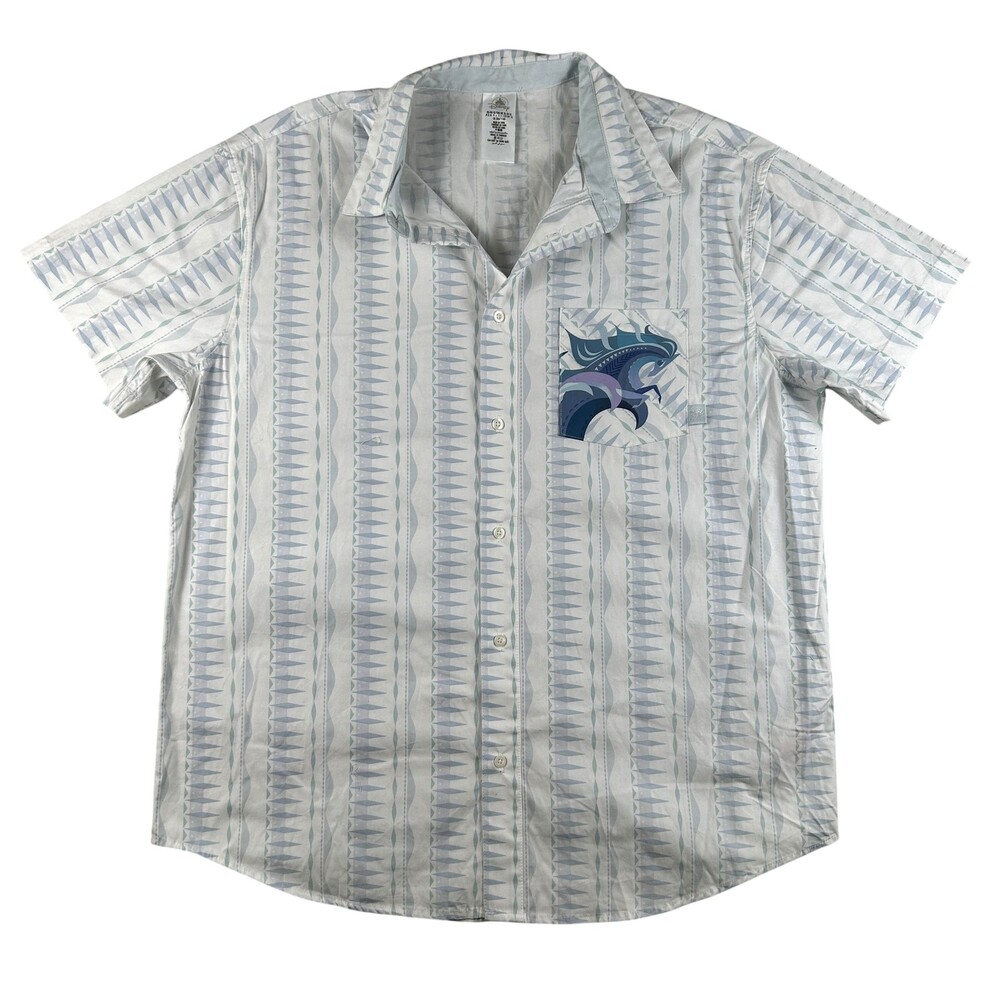 Disney Shirt Mens XL Frozen 2 Stripe Short Sleeve Button Up Brittney Lee Nokk
